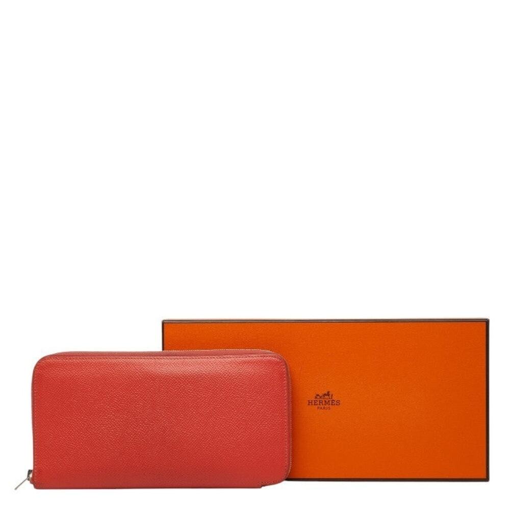 Hermes Azap Long Silk In Round Zipper Long Wallet Red Veau Epsom